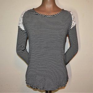 Pink Rose Long Sleeve Striped Lace Blouse Sz Small